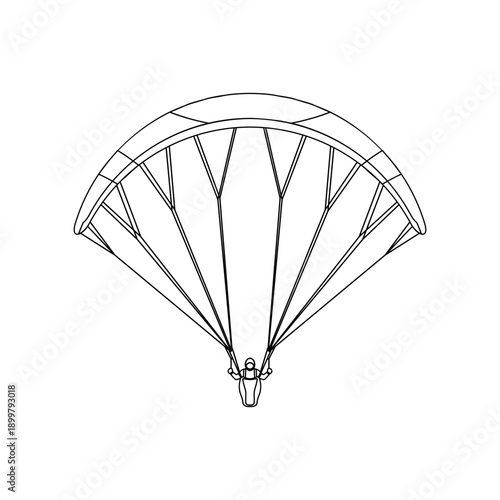Outline vector icon of paragliding harness and canopy with clean stroke style. Perfect for technical diagrams, instruction manuals, sport infographics, and modern UI design.