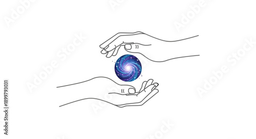 Hands cradling a glowing energy orb with swirling cosmic patterns, symbolizing protection and potential