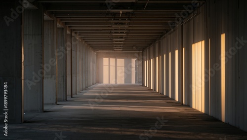 Light Shining Through a Corridor With Concrete Walls During Late Afternoon