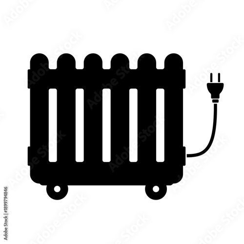 Household Portable Electric Radiator Heating Appliance Icon Black Silhouette Illustration