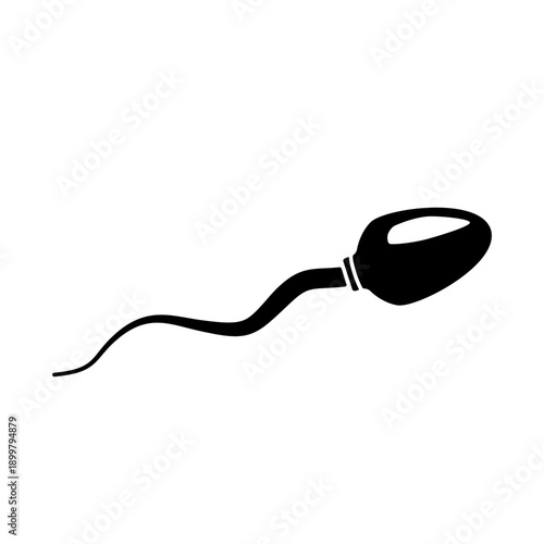 Single Sperm Swimming to Fertilize Female Egg Icon Black Silhouette