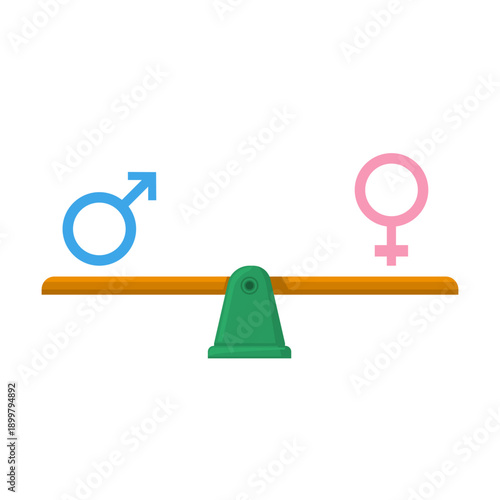 Gender Equality Balance Seesaw Scale Icon Illustration Vector Color