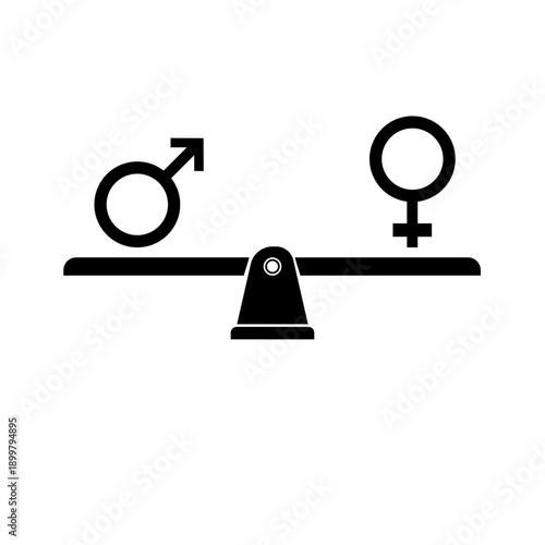 Gender Equality Balance Seesaw Scale Icon Illustration Vector Black Silhouette
