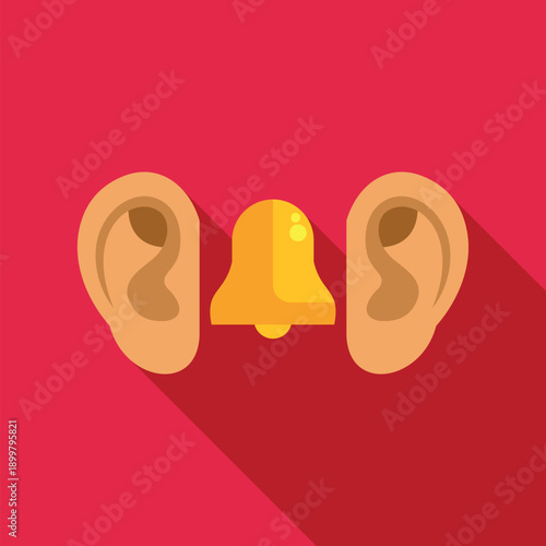 Ears experiencing tinnitus symptom with a ringing bell icon in between