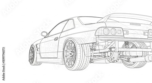 Detailed Car Blueprint Sketch.
