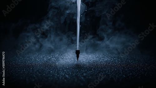 Smoke Rises From a Black Object in a Dark Setting Showing Vapor and Particles