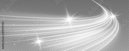 Bright white neon spirals ripple along a dark horizon, generating motion blur, luminous trails, and futuristic energy flows.