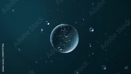 Bubble Floats in Dark Space Above a Calm Water Surface