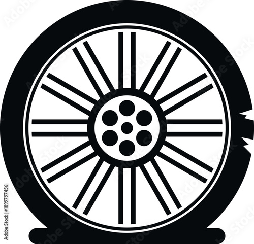 Vehicle wheel having a puncture symbolizing roadside assistance
