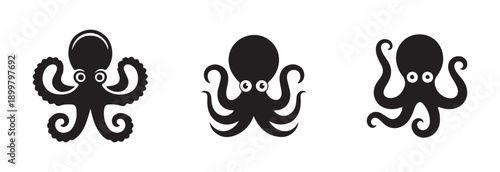 Contour drawing of a cartoon octopus silhouette featuring large eyes and suckers visible on lower arms