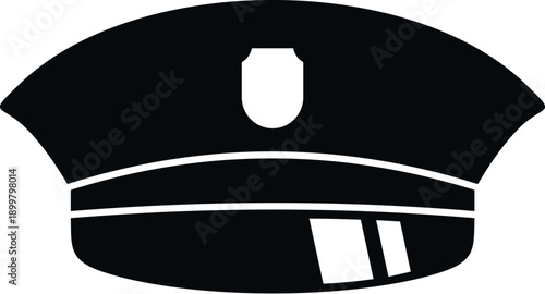 Police hat silhouette with a badge, symbolizing law enforcement, security, and authority