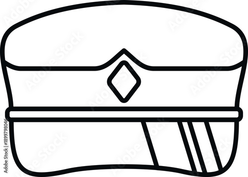 Professional captain hat with peak and badge for airline uniform line drawing