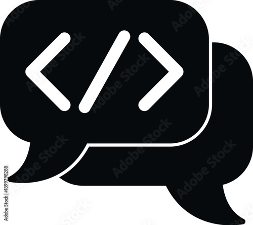 Speech bubble icon featuring code tags, representing programming conversation and tech support