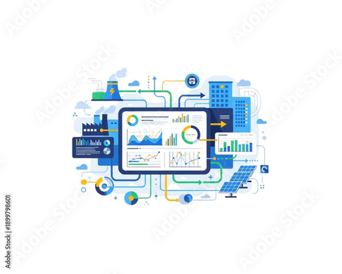 Digital Marketing Analytics Dashboard Illustration with KPI Charts on Laptop, SEO Data Tracking, Business Performance Metrics, Social Media Reporting, Conversion Optimization Flat Vector
