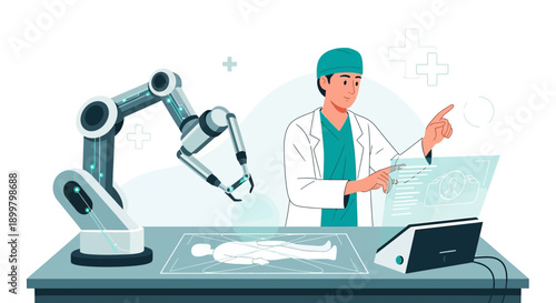 Modern robotic surgery innovative technology doctor using digital interface precision healthcare
