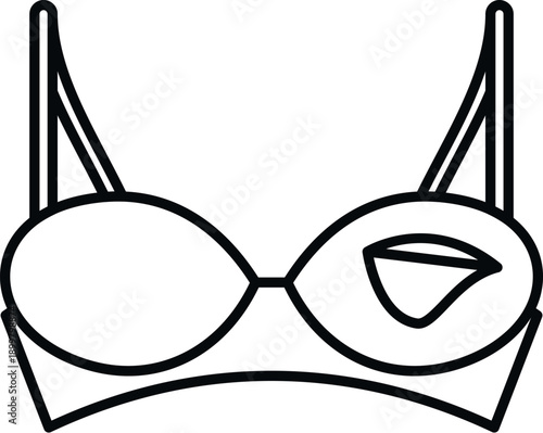 Torn bra outline icon illustrating damaged lingerie with a rip on one cup