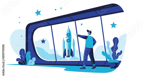 Observing the future: A stylized illustration of space exploration and innovation