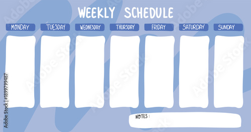 Hand drawn weekly schedule template, weekly planner, organizer page