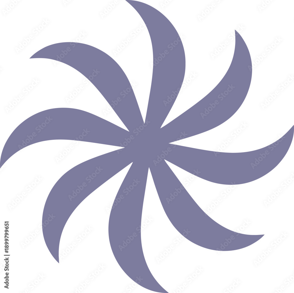 Fototapeta premium Abstract violet geometric star swirl isolated on white background. Pinwheel rotating shape for symbol, element, modern design, illustration