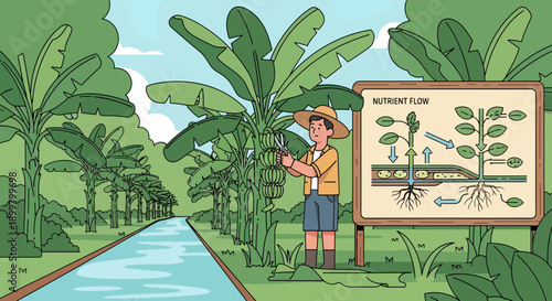 Farmer Explains Plant Anatomy and Nutrient Flow in Banana Plantation.