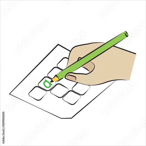 Hand Completing Cognitive Training Worksheet in Minimal Flat Vector Style Supporting Brain Health and Mental Focus