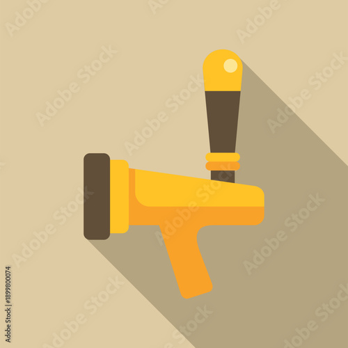 Beer tap serving draft beverage with a golden handle in flat design style