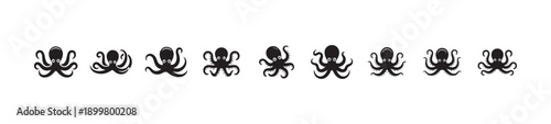 Various black silhouette designs of octopus in different poses suitable for nautical themes