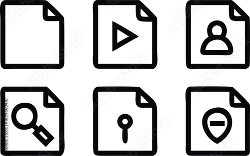 Document file type icon collection with video player user profile search magnifying glass and pin markers