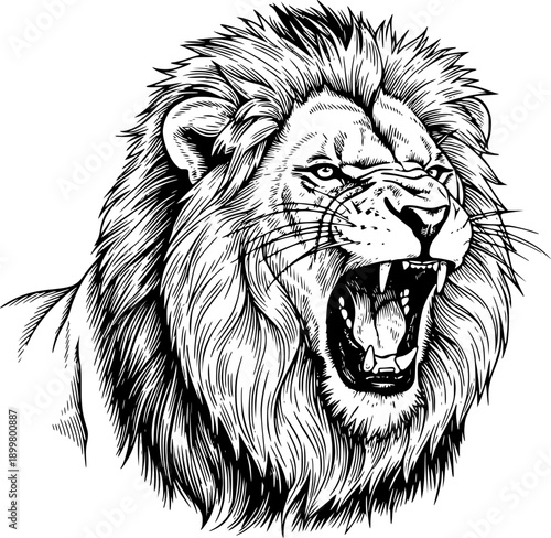 roaring lion animal sketch engraving generative ai fictional character vector illustration.