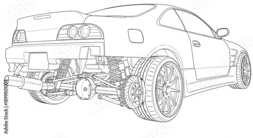 Detailed Car Mechanical Engineering Blueprint Diagram.
