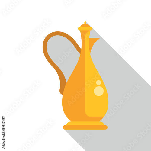 Golden ancient ewer pitcher illustration using flat design and long shadow technique