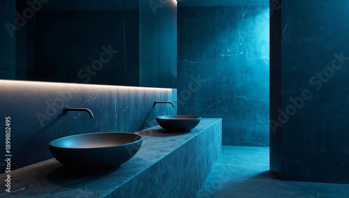 Modern Bathroom Design With Blue Lighting and Minimalistic Features in a Priv...