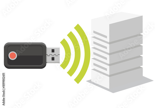 Secure server authentication with a USB key. Modern, digital illustration showcasing a secure login process. Clean, bright design for business and technology visuals.