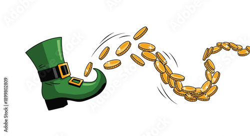 Leprechaun's gold coins spilling from hat in playful motion, Generative AI.