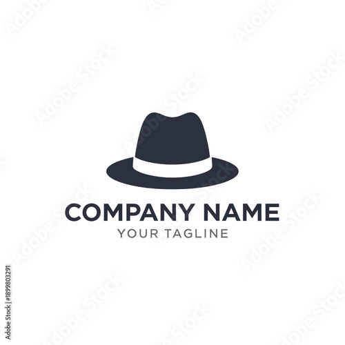 Black Fedora Hat Logo Design Template.