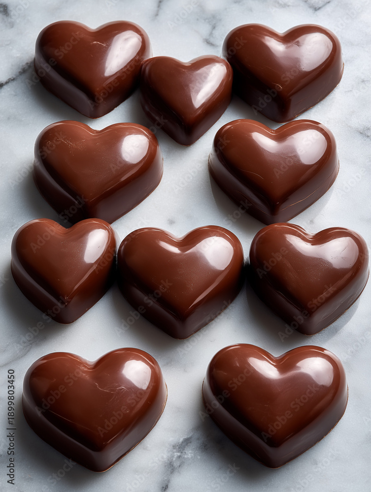 Fototapeta premium Heart shaped chocolate truffles on marble background