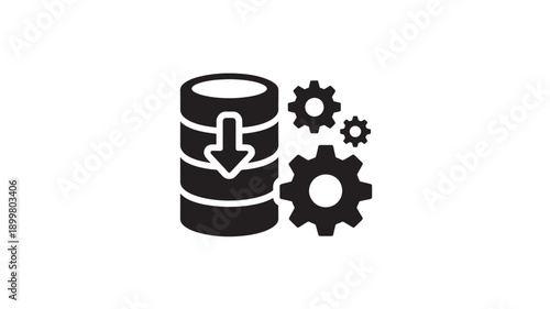 Database download icon in simple black line style for software development