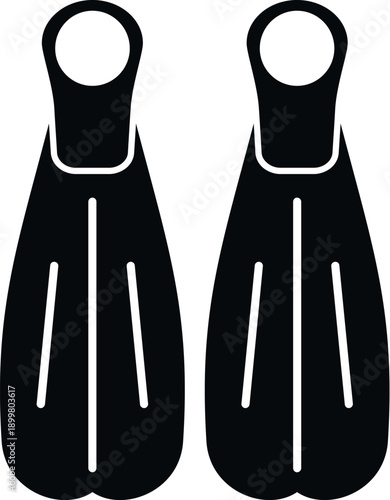 Black flippers icon representing underwater sports equipment on a white background