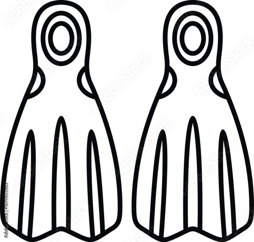 Contour line art drawing of a pair of flippers for water activities