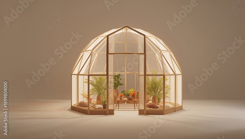 Small Greenhouse With Plants Arranged Inside During the Evening Light
