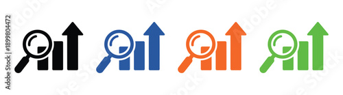 Search icons for websites and applications with magnifying glass showing research concept