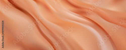 Trendy peach fuzz color gradient. Abstract pink yellow blurred texture noise background. Wavy silk. Grainy film effect. Vector illustration for your spring graphic design, banner, poster