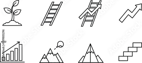 Collection of growth and success icons representing business progress career advancement and goal achievement ideal for web and presentation design