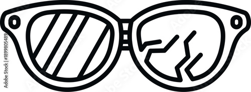Broken sunglasses icon depicting a single damaged lens with cracks on a white background