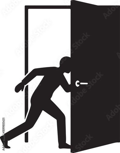 A cautious individual subtly opening a door, possibly peeking or entering a room stealthily