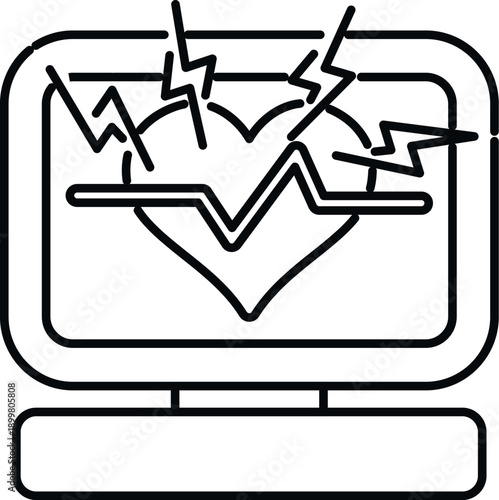 Heart rhythm on monitor with lightning bolts representing defibrillation