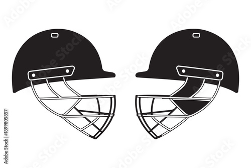 Two cricket helmets shown in profile view on white background for sports safety equipment vector art