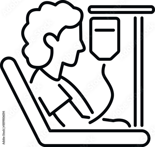 Patient undergoing medical infusion treatment from an iv drip pole