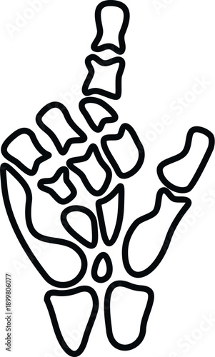 Skeleton hand showing the rock and roll gesture on a white background