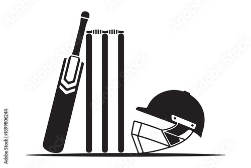 Cricket bat stumps and helmet on white background sports equipment for game isolated vector illustration